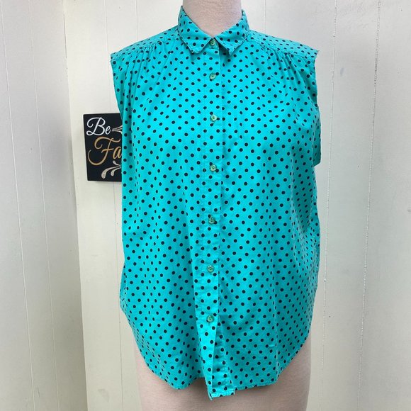 Maggie Lawrence Sport Teal & Black Polka Dot Top - Picture 1 of 5